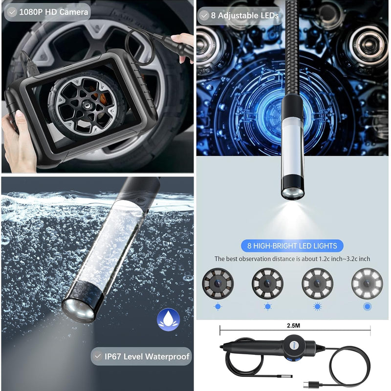 XTOOL Inspection Camera XV200, 2MP&1080P HD& 8 LEDs Automotive/Industrial Endoscope Waterproof Borescope Camera with Light, Work with D7/D7S/D7W, D8S/D8W, D9S//D9S PRO/IP919 PRO Type-C Version