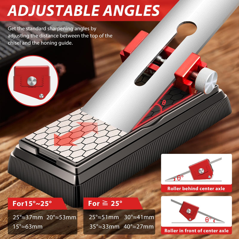 [Australia - AusPower] - Saker Honing Guide with Whetstone - Red Off-Center Upgraded Honing Tool and Diamond Sharpening Stone Set Kit for Knife, Short Chisels and Planes, Fine/Coarse Plate, 400/1000/Grit… Red Honing Guide and Stone 