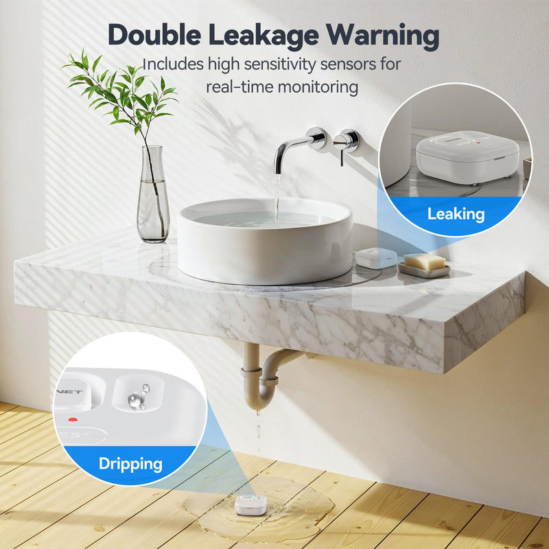[Australia - AusPower] - TECKNET WiFi Water Leak Detectors, Leak & Drip Alert with APP Push and Sound Alarm, Smart Water Sensor with 120dB Adjustable Alarm, for Home Kitchen Bathroom Basement (2 Pack, Battery Included) 2 