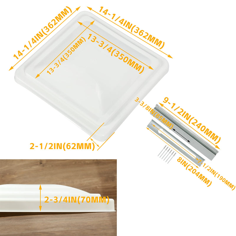 Kojem 14" RV Roof Vent Cover Replacement RV Vent Lid Compatible with Ventline Previous to 2008 & Elixir Vents starting 1994 for Camper Trailer Motorhome(White, 1Pcs)