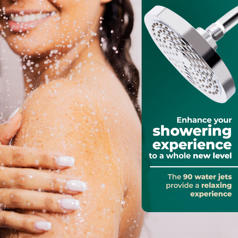 Winthorpe Water Saving Shower Head, High Pressure Showerhead with Widespread Coverage, Easy Installation, Modern Design, Low Flow Eco Mode, 90 Water Jets - Chrome