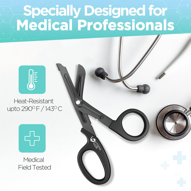 [Australia - AusPower] - Utopia Care Medical Scissors Pack of 1, Stainless Steel EMT Trauma Shears for Nurses, Bandage Scissors with Stainless Steel Blades, All Purpose Surgical Shears, Black 1-Pack 
