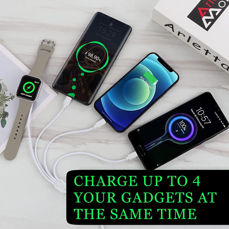 [Australia - AusPower] - 4 in 1 Watch & Phone Charger Cable, Multi Charging Cord, Fast Magnetic Cable USB Type C for Apple Watch, iPhone, Pods, Android & More / 3.3ft 