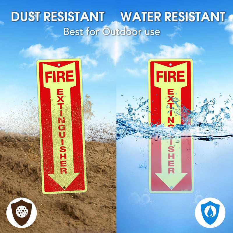 T&R Fire Extinguisher Metal Sign - 12 Pack - 12"x4" .040 Rust Free Heavy Aluminum Glow-In-The-Dark, Waterproof, Weatherproof and Fade Resistant, 2 pre-drilled holes, Easy to Install Indoors and Outdoors 12" x 4" - 12 Pack - Glow-In-The-Dark