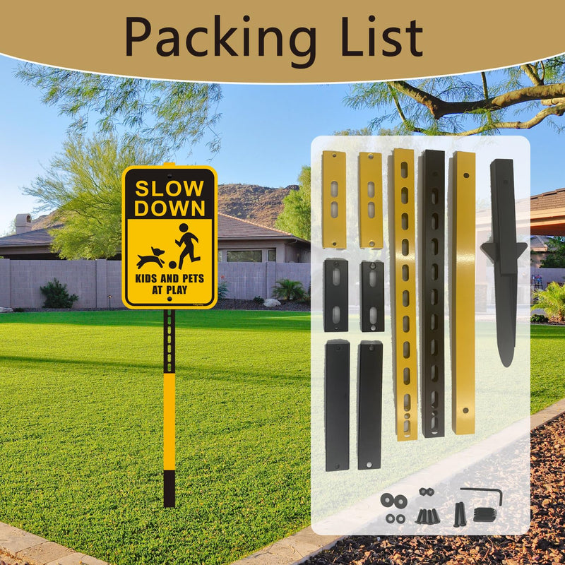 1 Pcs 6 Ft Traffic Road Street Sign Post Stakes Driveway Stand Heavy Duty Metal for Outdoor Lawn Yard Fence Parking Stop Outside Fits Signs 10 to 18 Inch Adjustable Black Yellow Yellow Black-1