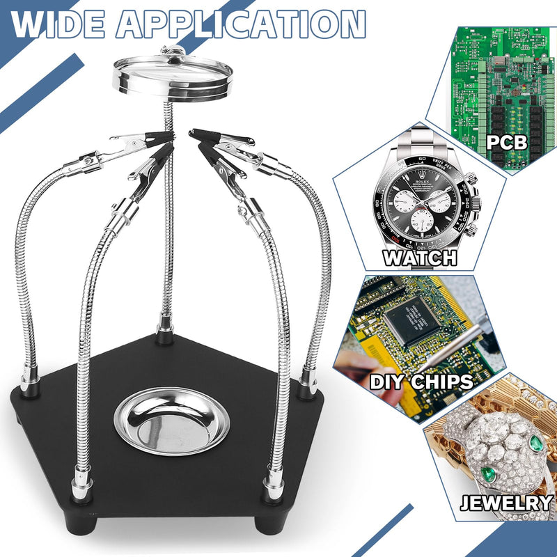 [Australia - AusPower] - Third Hand Soldering Aid Magnetic Helping Hand Soldering PCB Holder Tool Model Making Accessories Four Arms Helping Hands with 3 x Magnifying Glass for Soldering and Crafts Workshop Helping Station 