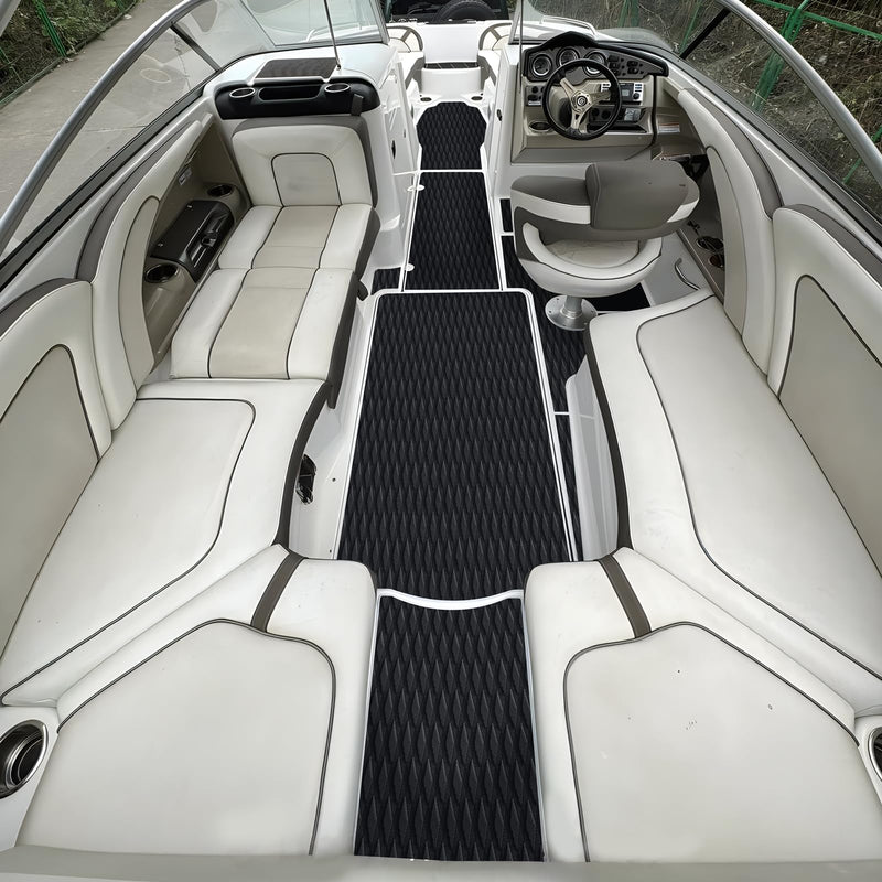KXKZREN EVA Foam Boat Decking Self-Adhesive Boat Flooring Sheet Non-Skid DIY Traction Pads Grip Mat for Boat Kayak Yacht SUP Board Canoe Golf Cart RV Flooring, 21.6" x 90.55"/12.2"x 45.2" black 12.2x 45.2 inch, 3.84 sq.ft