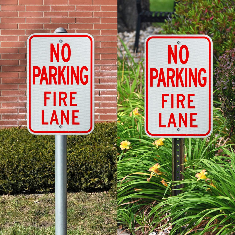 Faittoo No Parking Fire Lane Sign, 2-Pack 18 x 12 Inches Engineer Grade Reflective Sheeting Rust Free Aluminum, UV Protected, Weather/Fade Resistant, Easy to Install and Read, Indoor/Outdoors Use Red and White-2 Pack