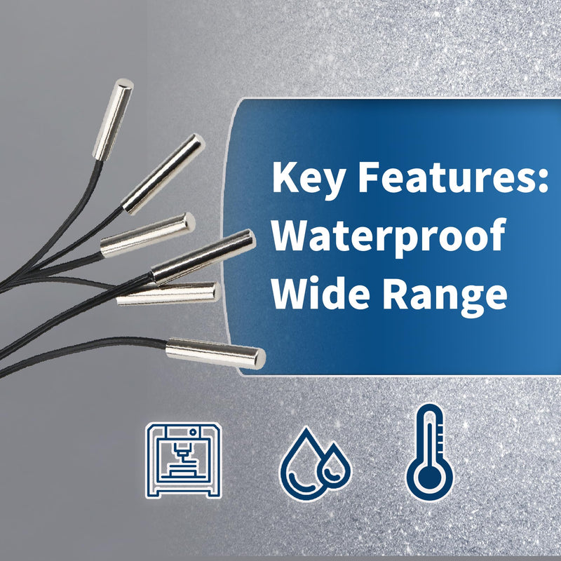 [Australia - AusPower] - 10K Temperature Sensor Probe 6pcs 1 Meter Waterproof Temp Sensor Probe Stainless Steel 3950 NTC Temp Sensor Probe Digital Temperature Transmitter Extension Cable 