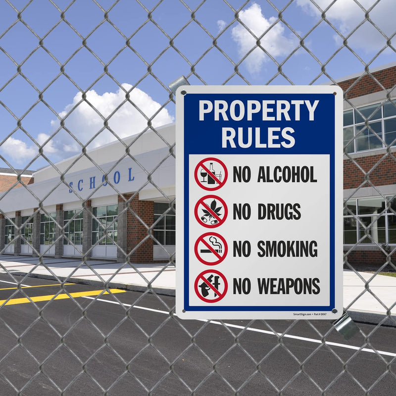 SmartSign 14 x 10 inch “Property Rules - No Alcohol, No Drugs, No Smoking, No Weapons” Metal Sign, 40 mil Laminated Rustproof Aluminum, Multicolor, Made in USA (Pack of 2) 14x10 inches (Pack of 2)