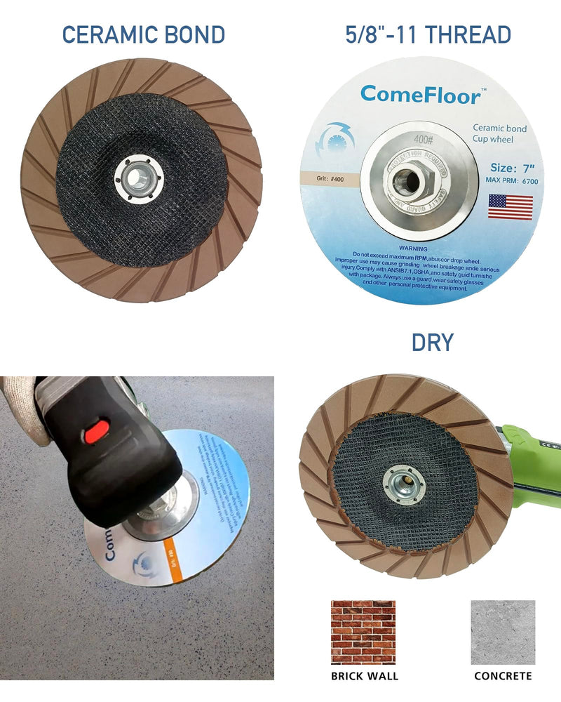 [Australia - AusPower] - Concrete Grinding Cup Wheel 7" Ceramic Diamond Cup Wheel for Floor Grinding, Fits 5/8"-11 Arbor Angle Grinder, 400# Medium 400# 