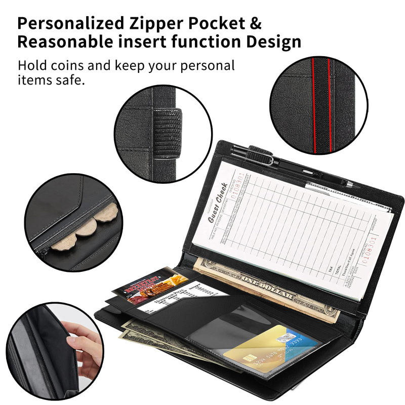 [Australia - AusPower] - Server Books for Waitress Book,Leather Server Book with Zipper Pocket,Fit Waitress Apron,Guest Check Books for Servers Notepad Check Presenters for Restaurants 5" x 9",Cow Stripe Cow Stripe 