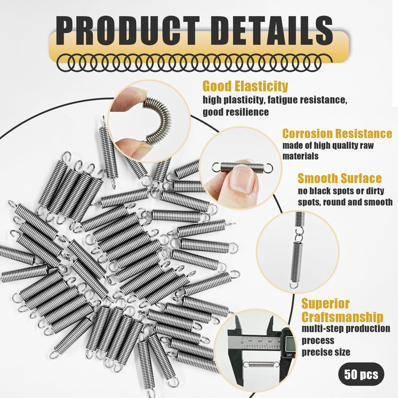 [Australia - AusPower] - 50PCS Extension Spring - Stainless Steel Extension Springs with Hook Ends - 1/4" x 1-1/2" - Ideal for Various Applications - Durable and Reliable Small Springs 
