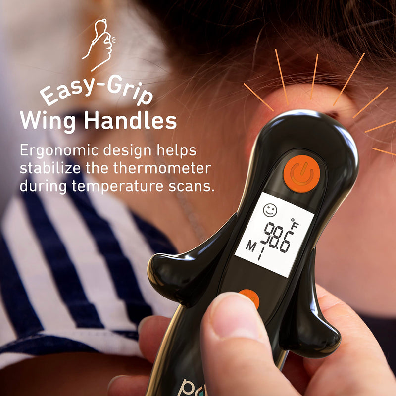 [Australia - AusPower] - Pure Enrichment® PureBaby® Penguin Ear Thermometer - InstaRead™ Technology, LCD Backlit Display, 10 Memory Settings, Dual Scale Readings, Fever Alert, & Cover - Ideal for All Ages, Babies and Children 