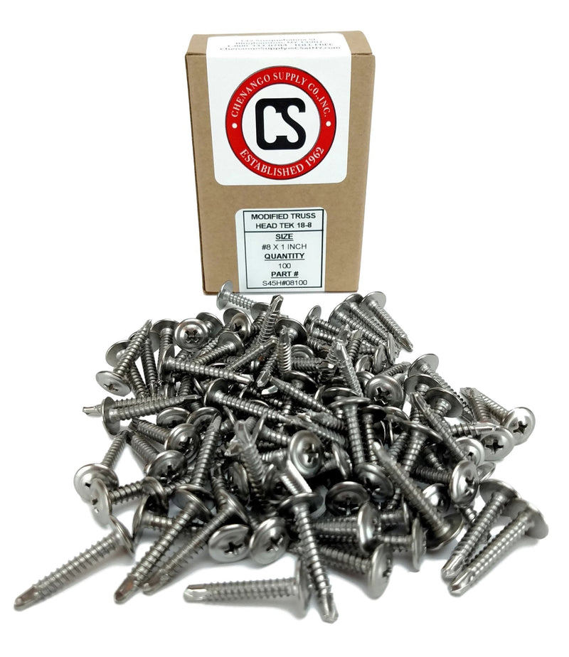 410 Stainless #10 x 1 Wafer Head Philips Self Drilling Sheet Metal Tek Screws, (1/2" to 1" Length in Listing), 100 Pieces, Modified Truss Head Self Driller (#10 x 1 Inch) #10 x 1 Inch