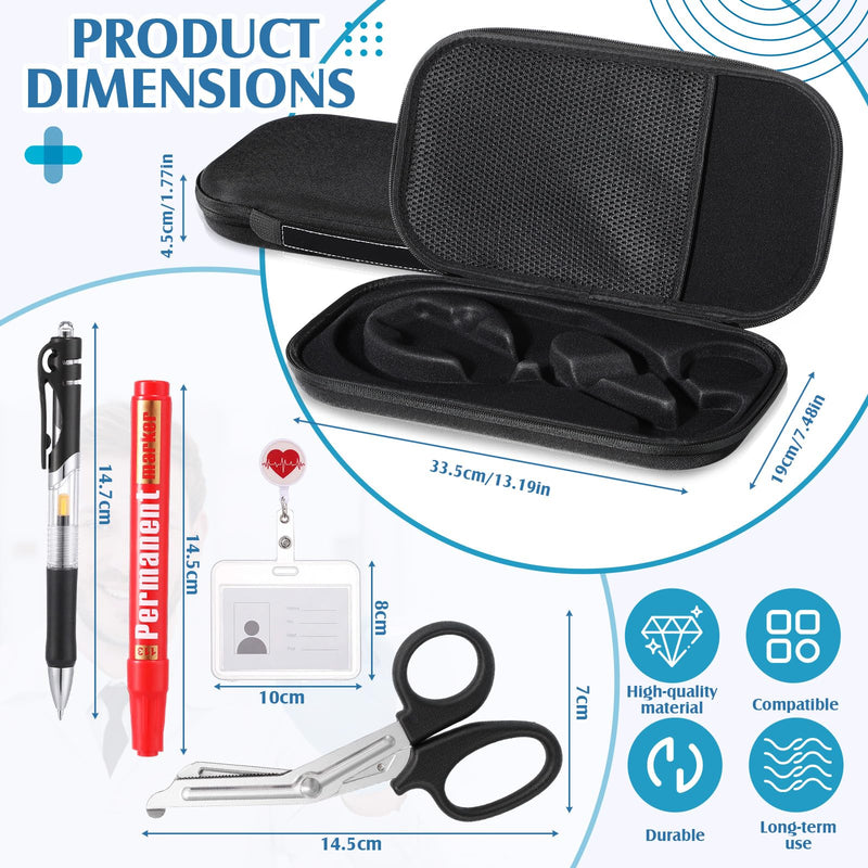 [Australia - AusPower] - 5pcs Digital Stethoscope Case Kit Nurse Gift Include Carrying Case, Medical Scissors, Badge Holders Badge Holders, Marker Pen, Gel Pen for Nurse Compatible Digital or Cardiology Stethoscope 