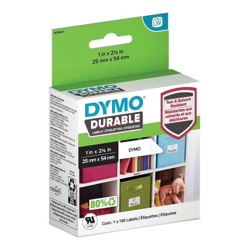 DYMO LW Durable Labels for LabelWriter Label Printers, White Poly, 1” x 2-1/8”, 1 Roll of 160 1" x 2-1/8"