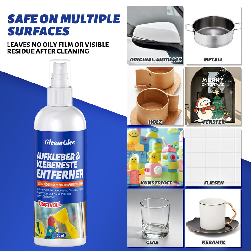 Adhesive Remover Spray 150 ml - Professional Adhesive Residue & Label Remover for Stickers, Silicone, Grease, Resin & Wax Residue - Suitable for Glass, Metal, Plastic, Wood - with Scraper