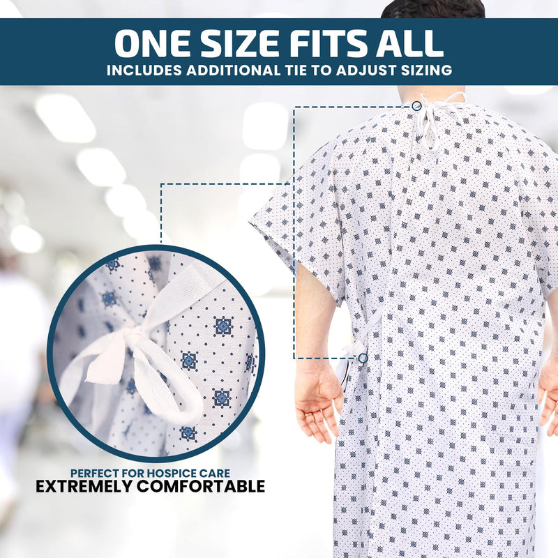 Linteum Textile Supply Hospital Patient Gowns Cotton Blended Unisex Comfortable & Durable with Back Ties Fits Up to 2XL Blue - Snow Flake 4