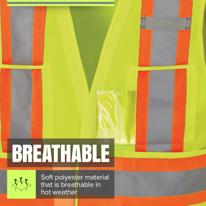 Pioneer Hi Vis Tear-Away Safety Vest for Men and Women - Reflective Tape ANSI Class 2, 4 Pockets, Adjustable Front XX-Large-3X-Large Yellow/Green