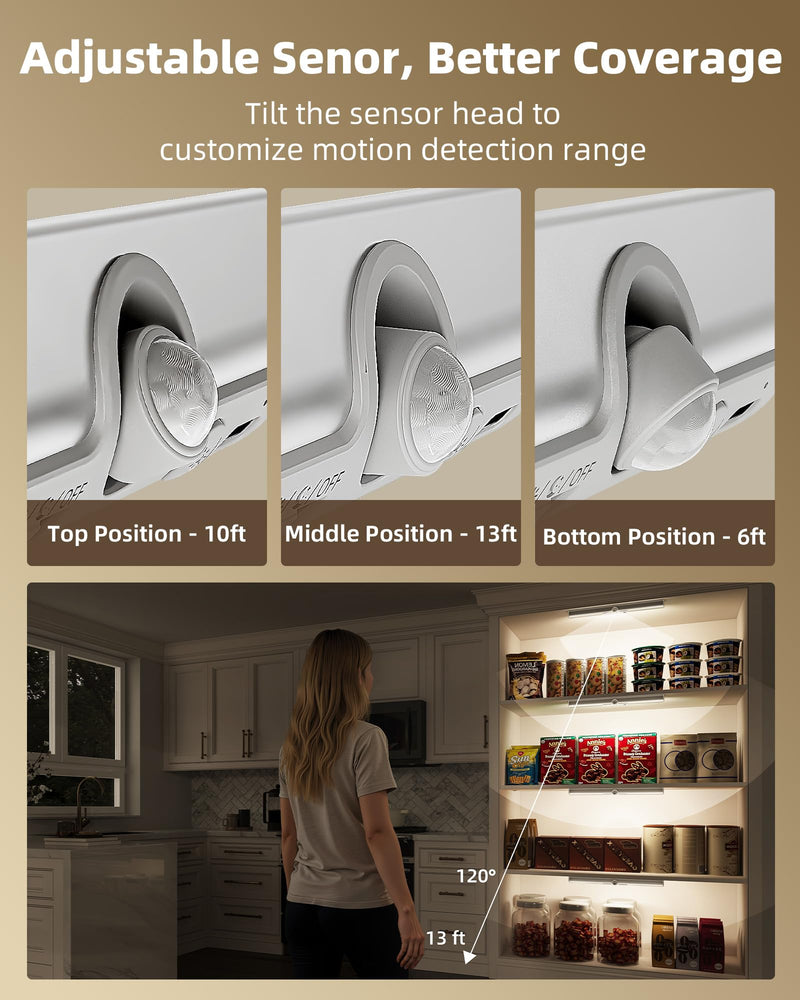 [Australia - AusPower] - EZVALO 13inch Motion Sensor Closet Lights, 2 Pack Rechargeable LED Lights with Rotatable Sensor, Glare-Free, 3 Color Temps & Dimmable, Magnetic Cabinet Lighting for Closet, Pantry, Stairs 