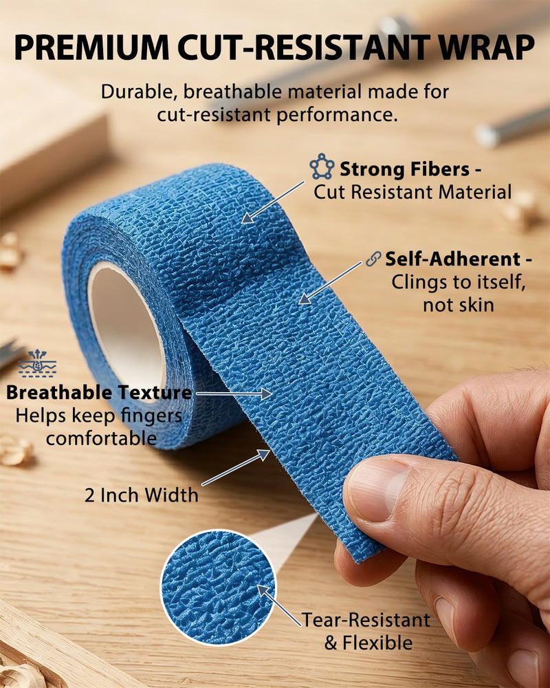 Cut Resistant Tape for Wood Carving & Whittling, Knife & Finger Protection, Knifeless Self-Adhesive Wrap, Anti Slip & Anti Abrasion Hand Tape 9 Rolls Blue