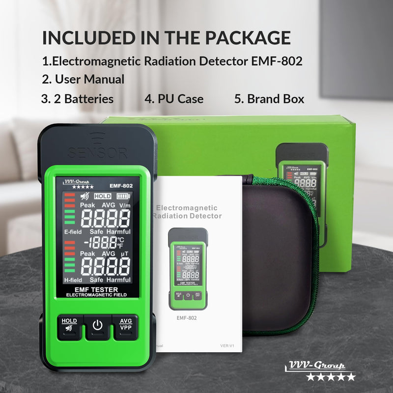 [Australia - AusPower] - EMF Detector EMF-802 by VVV-Group | Electromagnetic Radiation Meter with Electric & Magnetic Field Detection, Peak/Average Modes, LCD Alarm | EMF Reader for Home, Office, RF Safety 