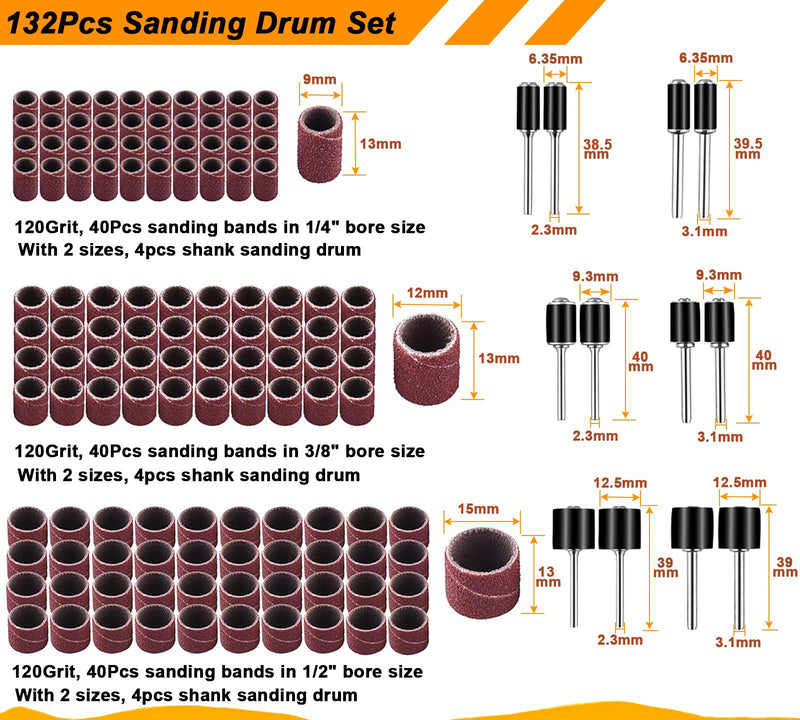 Tungsten Carbide Burr Set 1/8" Shank，Die Grinder Bits with Sanding Drums and Grinding Stone Set, 194Pcs Pratical Sanding Bits Kit Compatible with Dremel Rotary Tool 194 Pcs
