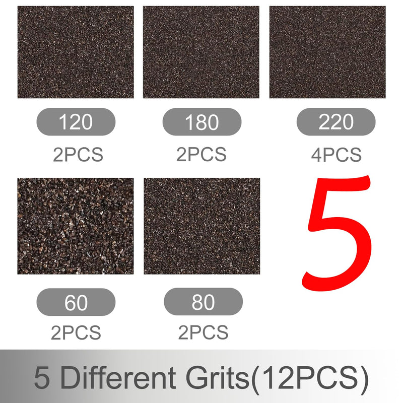 [Australia - AusPower] - 12Pcs Sanding Sponge 60/80/120/180/220 Grit Coarse Medium Fine Sanding Blocks for Drywall Metal Wood Washable and Reusable 