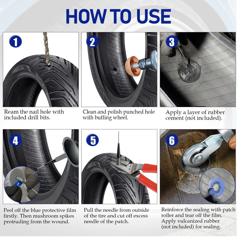 [Australia - AusPower] - Tire Repair Patch Tool Kit Including 24pcs Tire Patch Plugs, Tungsten Buffing Wheel, Tire Patch Roller with 4mm Twist Drill Bits for Vehicle Tire Repair Kit 
