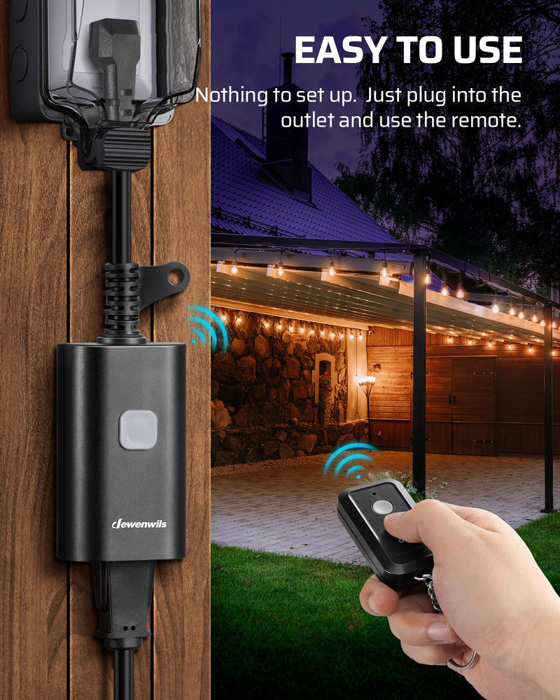 DEWENWILS Outdoor Remote Control Outlet, 15A Wireless Remote Control Switch, 100FT Control Range & 14AWG SJTW Power Cord, Weatherproof for Outdoor Appliances, 1 Remote Control+3 Outlets 3 Outlet Kit