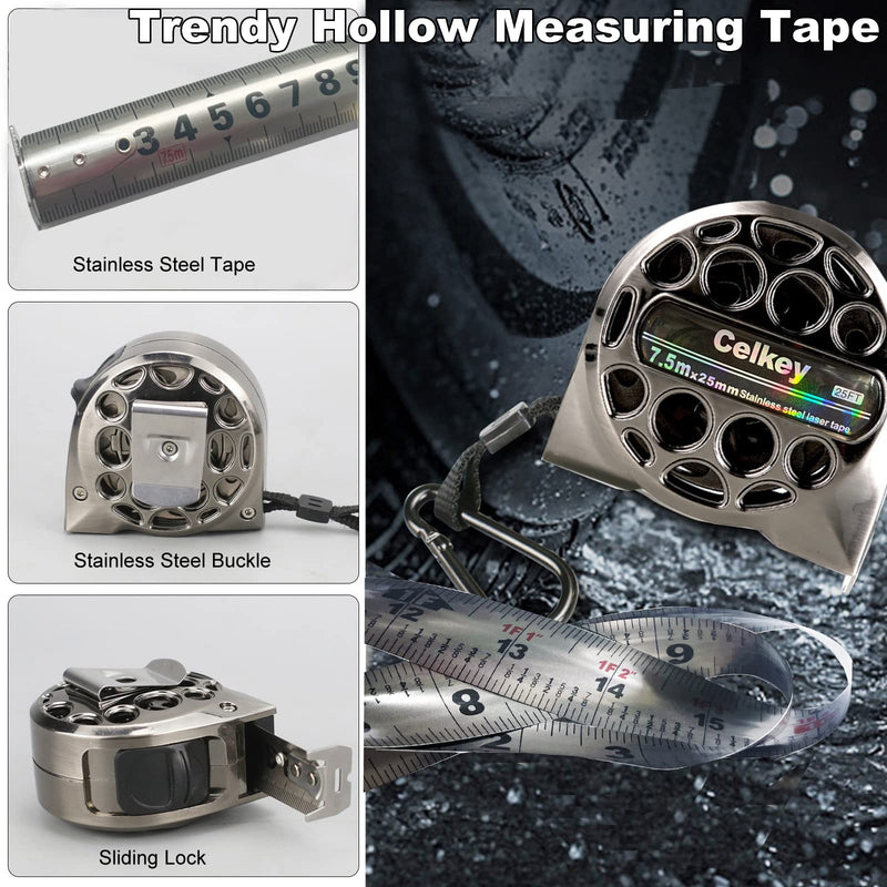 Tape Measure 25 ft Measuring Tape with Durable Hollow Design,Easy-to-Clean Construction,Retractable Mechanism,Stainless Steel Tape colorlable