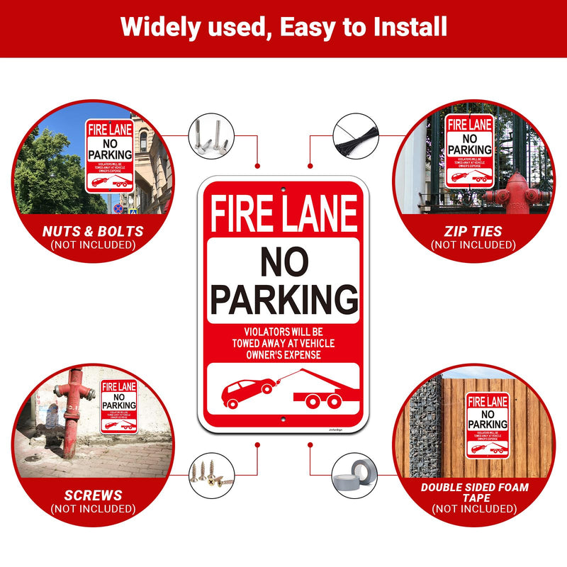 (2 Pack) Large Fire Lane No Parking Signs, 18"x12" Violators Will Be Towed Away Sign, Engineer Grade Rust Free Reflective Aluminum, Fade/Weather Resistant, UV Protected, Easy to Install