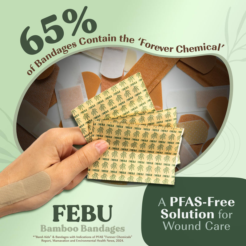 [Australia - AusPower] - FEBU Eco-Friendly Organic Bamboo Fabric Bandages for Sensitive Skin | PFAS Free Flexible Latex Free Bandages | Natural Hypoallergenic Bandages for Scrapes, Cuts & First Aid | 75 Count Variety Pack Strip Bandages Variety 