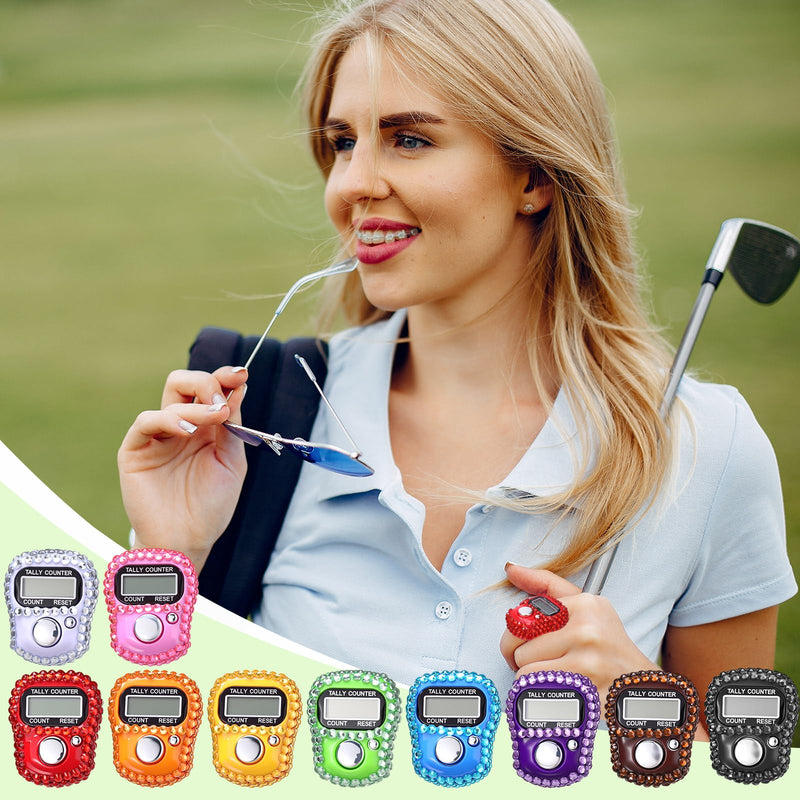 Simgoing Electronic Finger Counter Rhinestones Hand Tally Clicker Tasbeeh Counter Bulk Resettable for Golf Gifts Counting Goods Lap Knitting Bling Accessories Multicolor 10