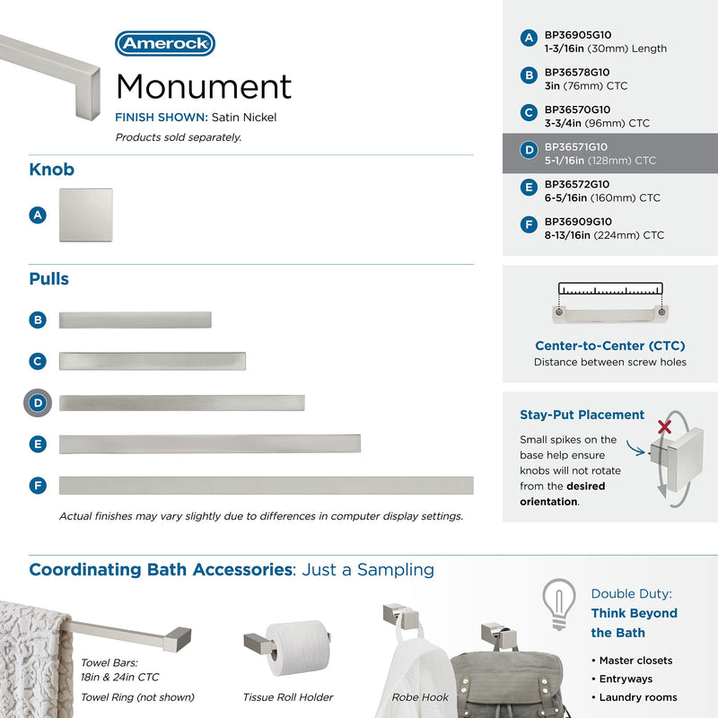[Australia - AusPower] - Amerock | Cabinet Pull | Satin Nickel | 5-1/16 inch (128 mm) Center to Center | Monument | 1 Pack | Drawer Pull | Drawer Handle | Cabinet Hardware 5-1/16 in (128mm) Center-to-Center 