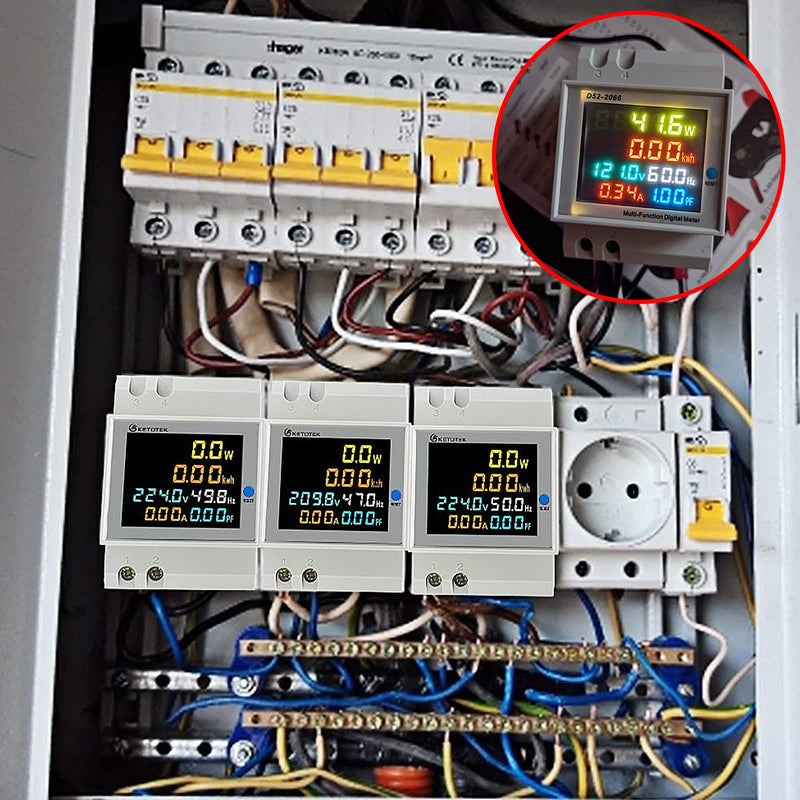 [Australia - AusPower] - AC 40-300V 100A Electricity Usage Monitor Multimeter, 6 in 1 Multimeter Digital Power Energy Meter Single Phase Din Rail Voltmeter Ammeter Watt Frequency Power Factor Energy (Built-in CT) Built-in CT 