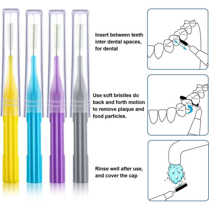 [Australia - AusPower] - 100 Pieces Braces Brush for Cleaner Interdental Brush Toothpick Dental Flossing Head Oral Hygiene Flosser Tooth Cleaning Tool (Light Blue, Yellow, Gray, Purple) Light Blue, Yellow, Gray, Purple 
