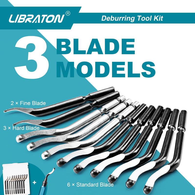 LIBRATON Deburrer with 11 Blades, Hand Deburrer, Plastic | Universal deburring tool for plastic (also 3D printing), metal, stainless steel, aluminum, steel 11 blades (3 variants) A