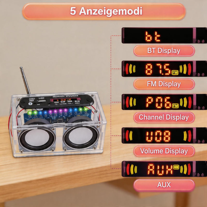 DIY Electronic Speaker Soldering Kit, Soldering Kit, Speaker Kit Bluetooth with FM, DIY Electronic Kit Receiver Music Player with LED Indicator Light, Remote Control for Soldering Learning Adults