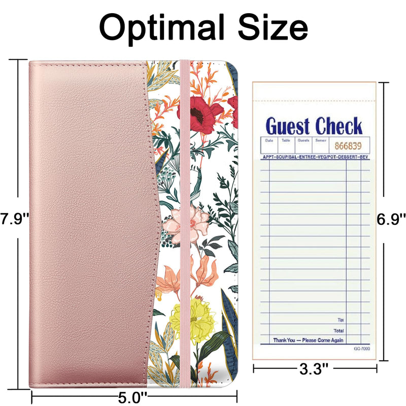 [Australia - AusPower] - Server Books for Waitress, PU Leather Cute Pink Waitress Book with 1 Money Zipper Pocket, Server Book with 9 Pockets and 1 Pen Holder, Serving Book Organizer Fit Server Apron -Flowers U 