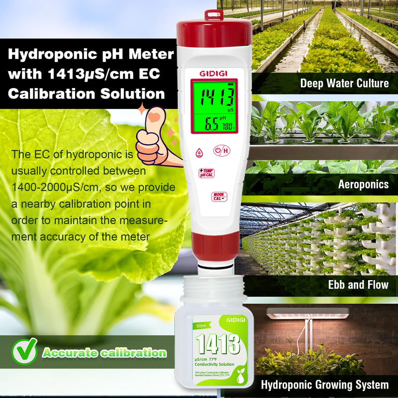 [Australia - AusPower] - pH Meter for Hydroponic Water,Digital EC ppm Tester for Nutrients,pH TDS Reader 4 in 1 with 1413 μs/cm Calibration Solution,High-Sensitivity Backlit Display for Drinking Water,DWC,Indoor Plants 