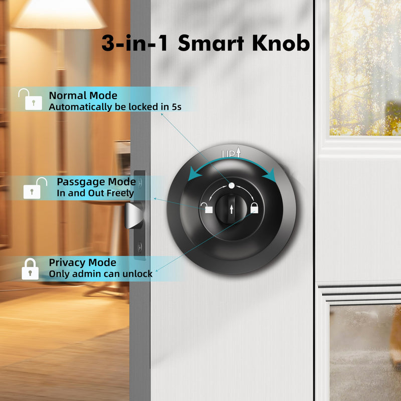 Smart Door Knob with Lock,Keyless Entry Door Lock for Front Door, Keypad Smart Door Locks,Auto Lock,Easy to Install,Great for Bedroom,Home,Office,Hotel,Garage (Black, No App) Black