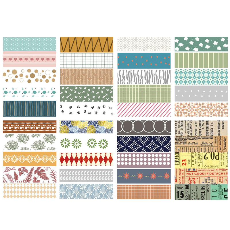 YUBBAEX 40 Rolls Basic Washi Tape Set Cute Printed Patterns Masking Skinny Creative Decorative Tapes for Arts, DIY Crafts, Journals, Planners, Scrapbook, Wrapping (Retroism 2) Retroism 2