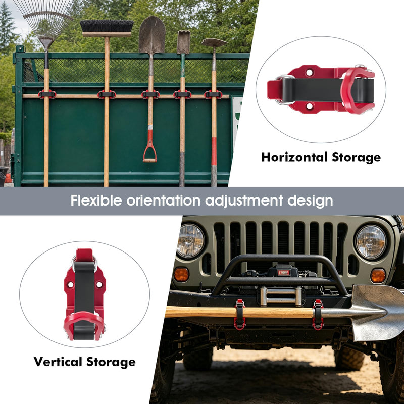 4 Pack Shovel Holder Wall Mount for Truck & Trailer, Adjustable Rubber-Coated Clamp for Shovel, Broom & Rake,Axe (0.6"–1.43"), Tool Holder for Overlanding, Off-Road, Work Truck & Garage,Red Red 4 Pack