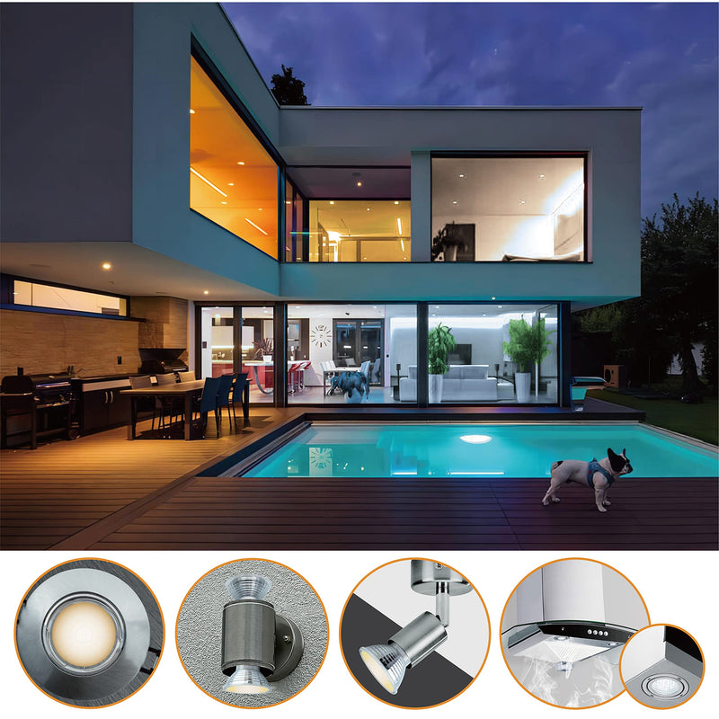 EACLL GU5.3 LED Warm White 6 W Replaces 50 W Halogen MR16 Bulb, Pack of 6, 550 Lumen 2700 K Bulb, AC/DC 12 V Flicker-Free Spotlight, Beam Angle 120° Spot, Not Dimmable Diameter 50 x H 45 mm Reflector Lamp 2700 K Warm White Light 6 pcs (pack of 1) 6w