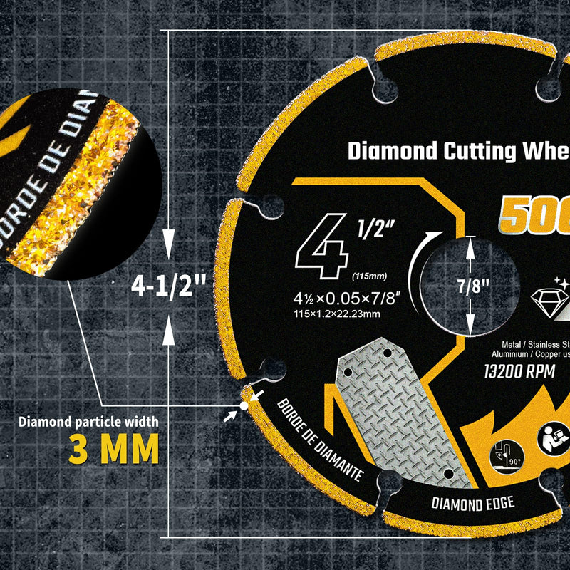 4 1/2 Inch Cut Off Wheel Diamond Cutting Wheel 4 1/2 Inch with 7/8" Arbor, Angle Grinder Cutting Disc for Metal with 5000+ Cuts on Rebar, Steel, Iron and INOX 4-1/2"x7/8in. 3.0