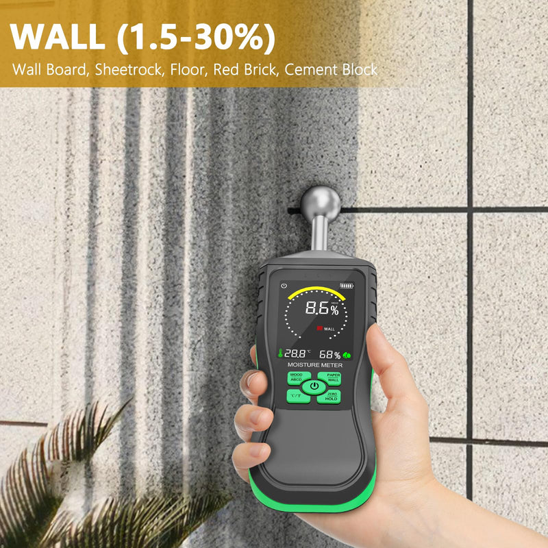 [Australia - AusPower] - Ball Inductive Wood Moisture Meter, Non-Destructive Moisture Detector in Drywall, Wood, Masonry, Backlit LCD Display and Alarm Moisture Reader Tester, Detects up to 20mm 