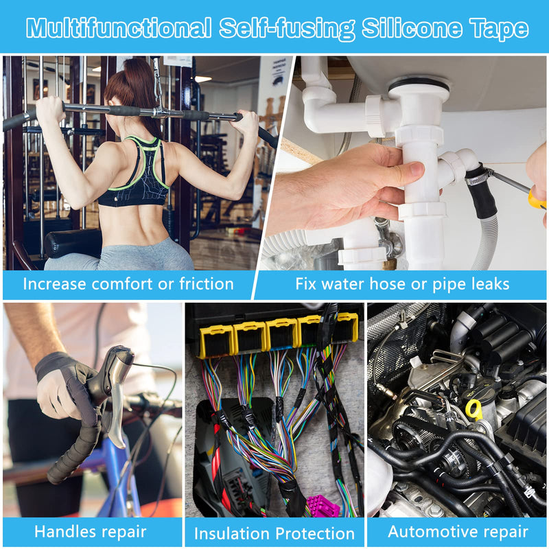Black Self Fusing Silicone Tape, 2 PCS 1" X 11.8 Ft Silicone Rubber Rescue Tape for Pipe Hose Repair Plumbers Stop Leaking Waterproof Silicone Grip Thick Tape