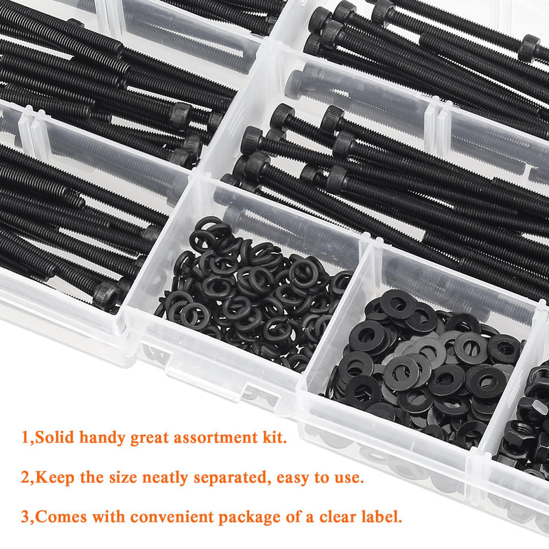 [Australia - AusPower] - 400 Pieces M3 x 30mm /35mm /40mm /45mm /50mm, Hex Socket Head Cap Metric Screws Bolts Washers Nuts Kit, 12.9 Grade Alloy Steel, Fully Threaded, Black M3 x 30/35/40/45/50mm 